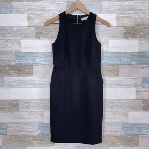 LOFT Ponte Pocketed Sheath Dress Black Exposed Zipper Stretch Womens 0P 0 Petite